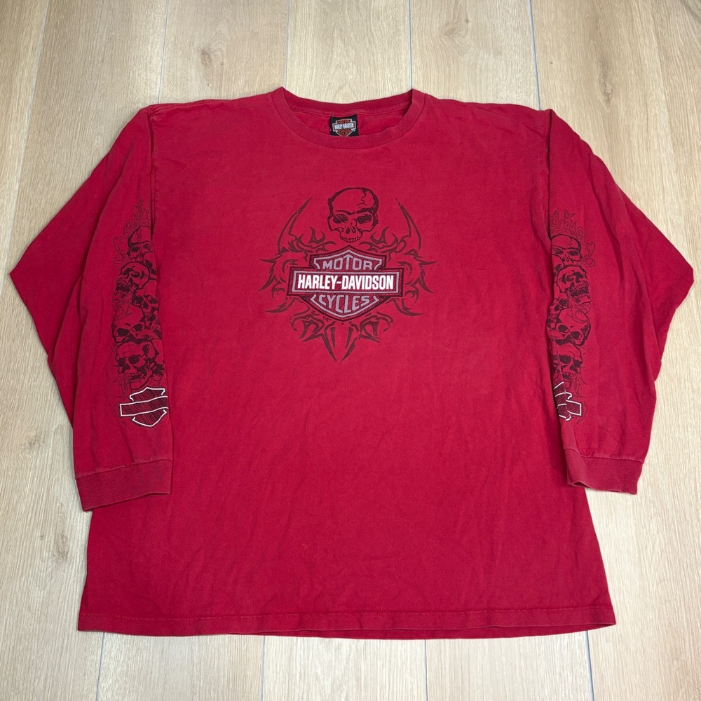 Vintage Harley-Davidson Mens XL Long Sleeve T-Shirt Red‎ Skull Wisconsin 2006